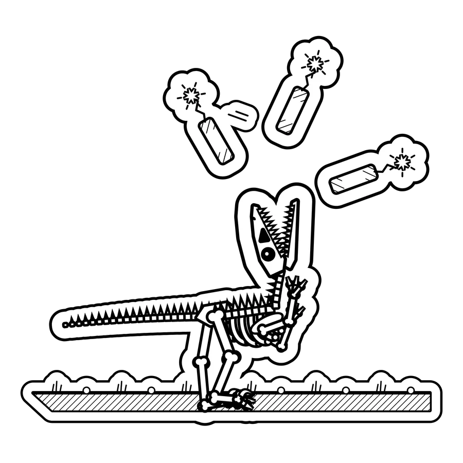 Velociraptor — Juggling three lit sticks of dynamite. dinosaur sticker, Extinction Fails collection
