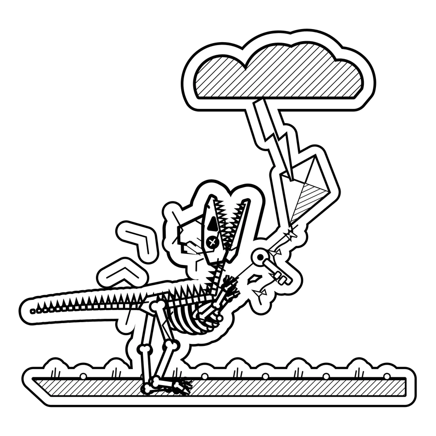 Dilophosaurus — Flew a kite with a key on the string in a thunderstorm. dinosaur sticker, Extinction Fails collection