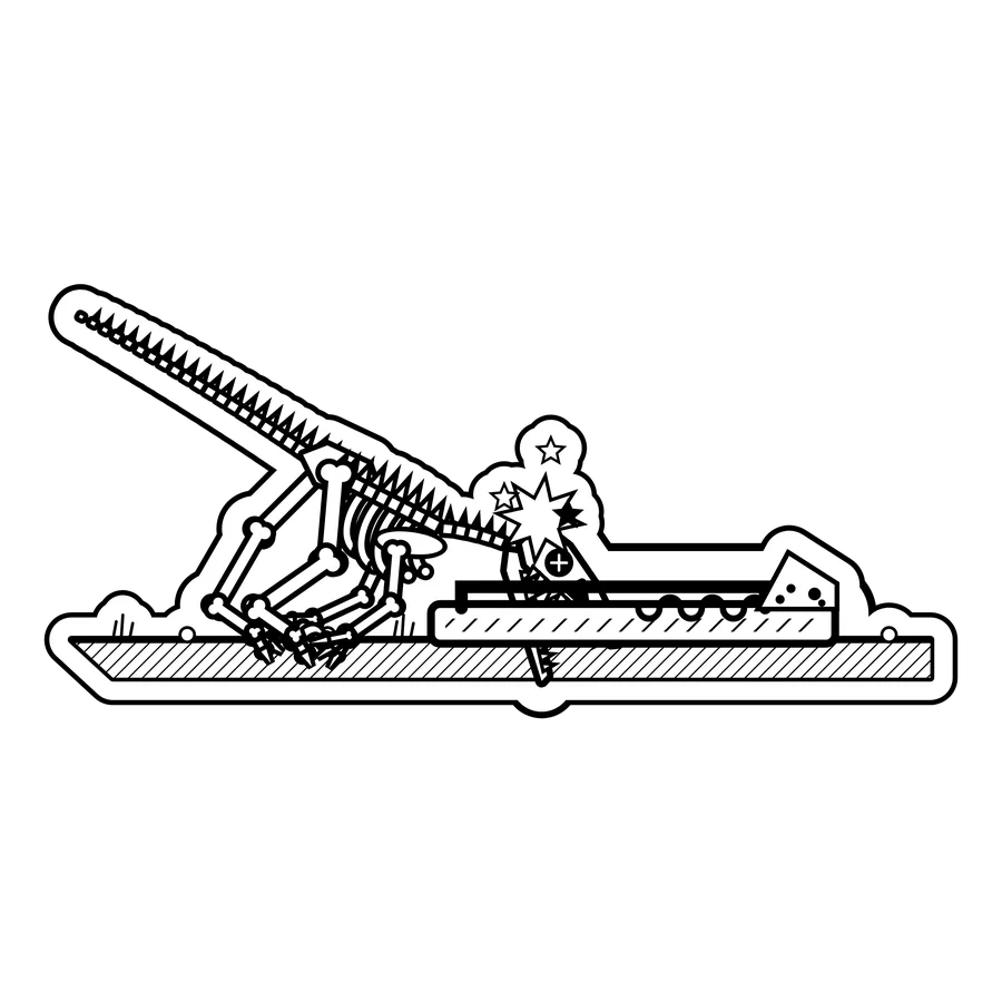 Velociraptor — Went for the free cheese in a giant mousetrap. dinosaur sticker, Extinction Fails collection