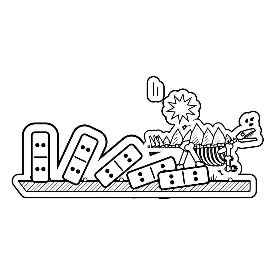 Stegosaurus — Stood at the end of a line of giant dominoes. dinosaur sticker, Extinction Fails collection