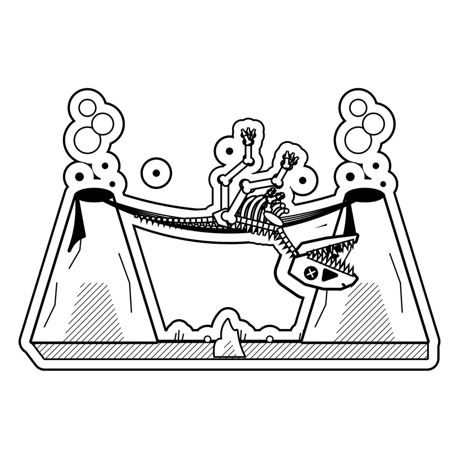 Tyrannosaurus rex — Hammock strung between two erupting volcanoes. dinosaur sticker, Extinction Fails collection