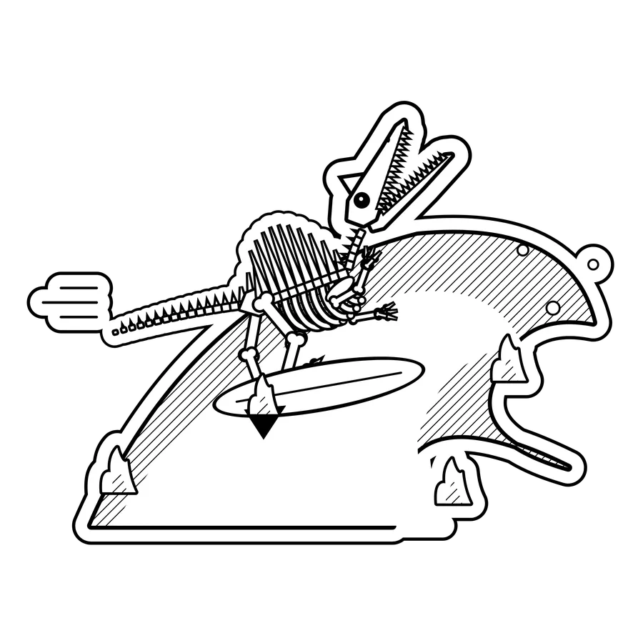 Spinosaurus — Surfed a lava wave. dinosaur sticker, Extinction Fails collection