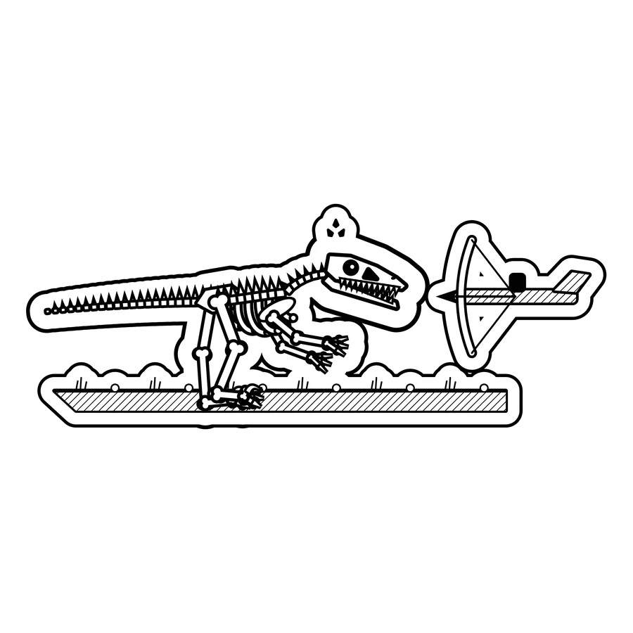 Velociraptor — Looked down a loaded crossbow to see why it would not fire. dinosaur sticker, Extinction Fails collection