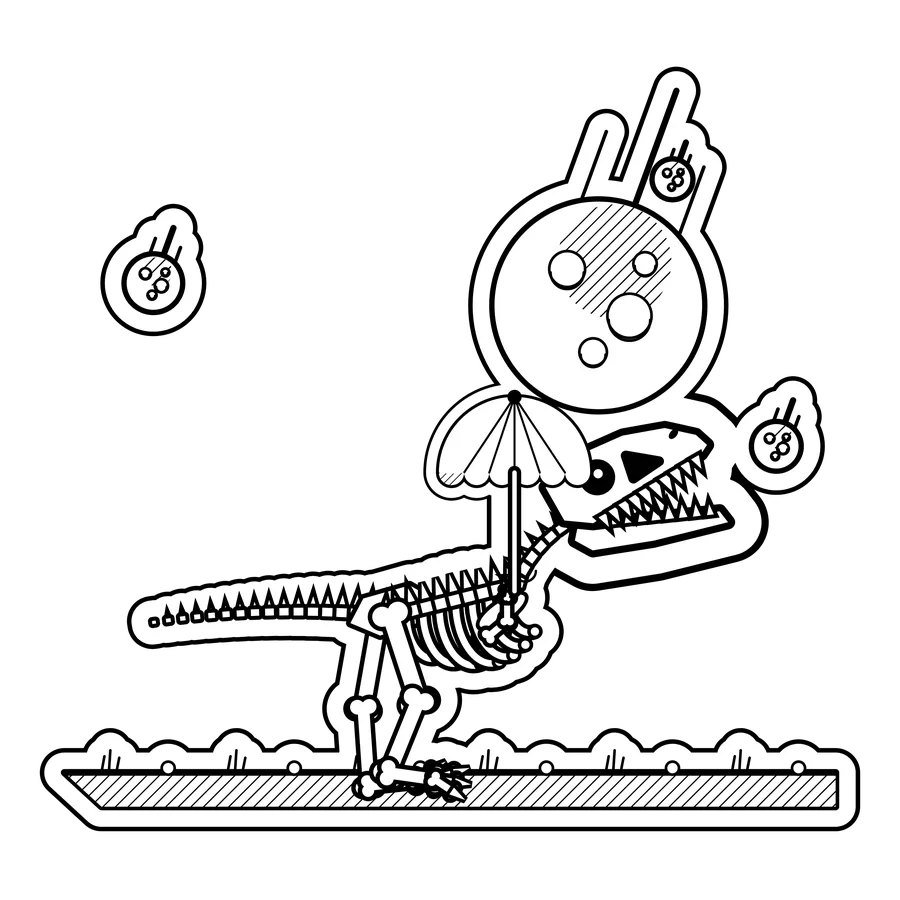 Tyrannosaurus rex — Opened a tiny umbrella for the big meteor. dinosaur sticker, Extinction Fails collection