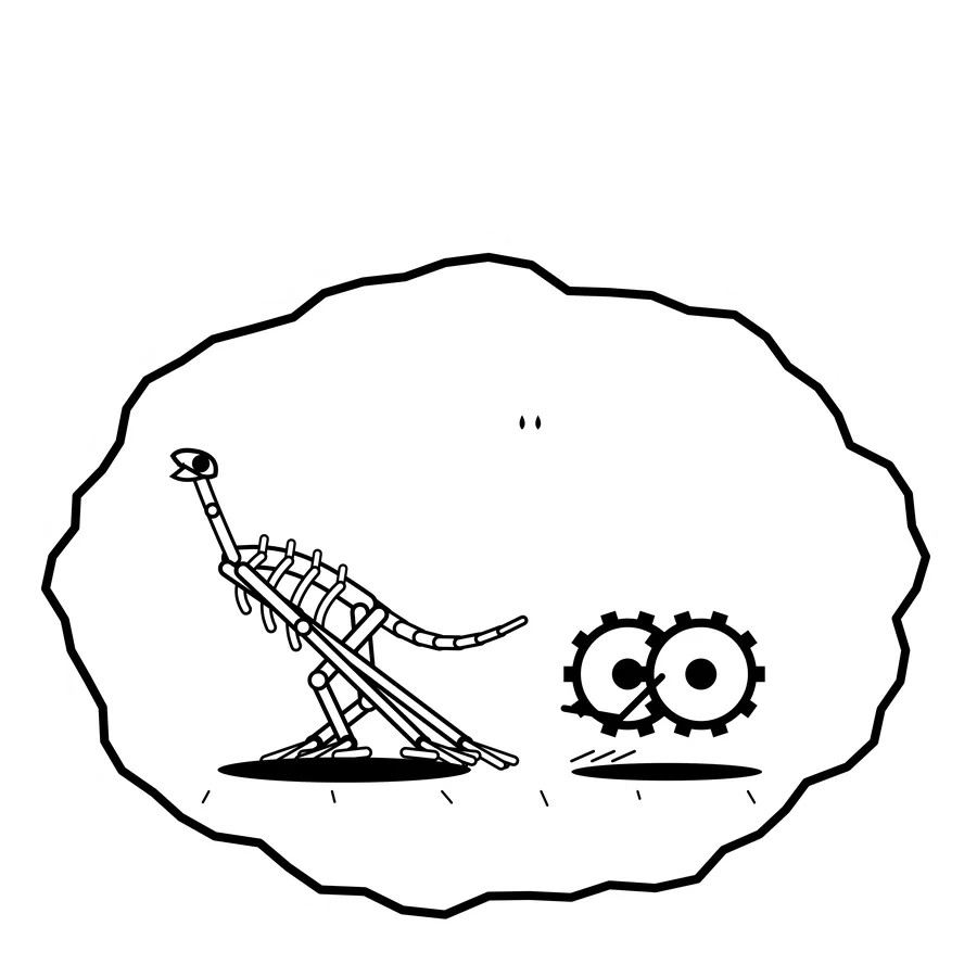 Tail in gears — Mishap dinosaur sticker, Extinction Fails collection