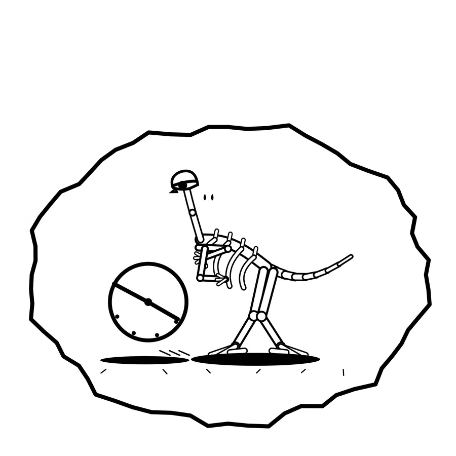 Compass leg circle — Mishap dinosaur sticker, Extinction Fails collection