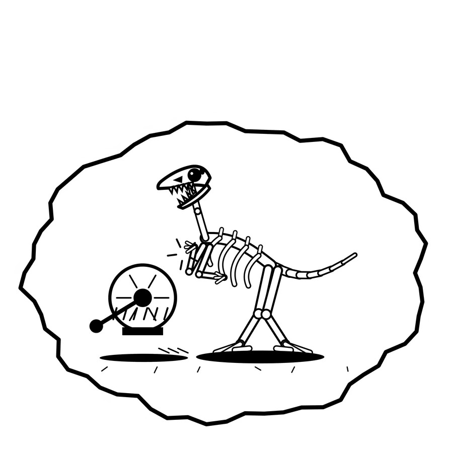 Crank on rib — Mishap dinosaur sticker, Extinction Fails collection