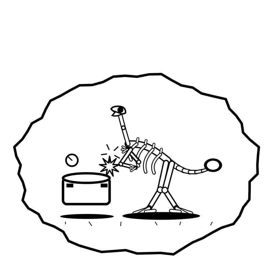 Pressure cooker peek — Mishap dinosaur sticker, Extinction Fails collection