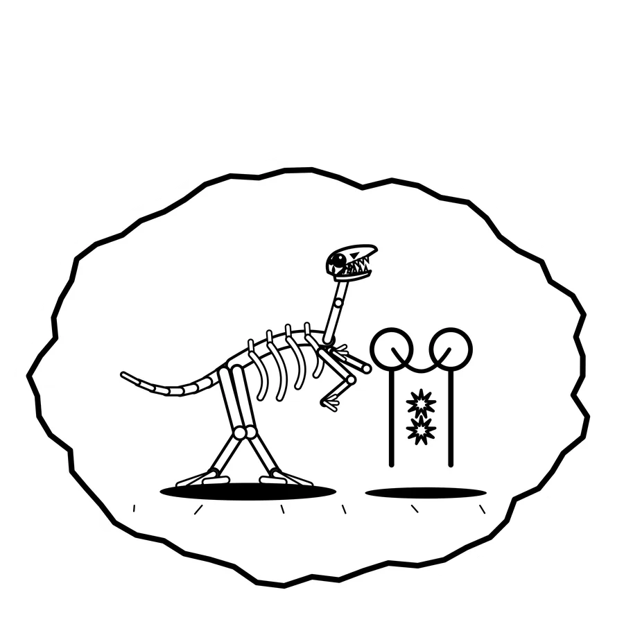 Coil of curiosity — Mishap dinosaur sticker, Extinction Fails collection