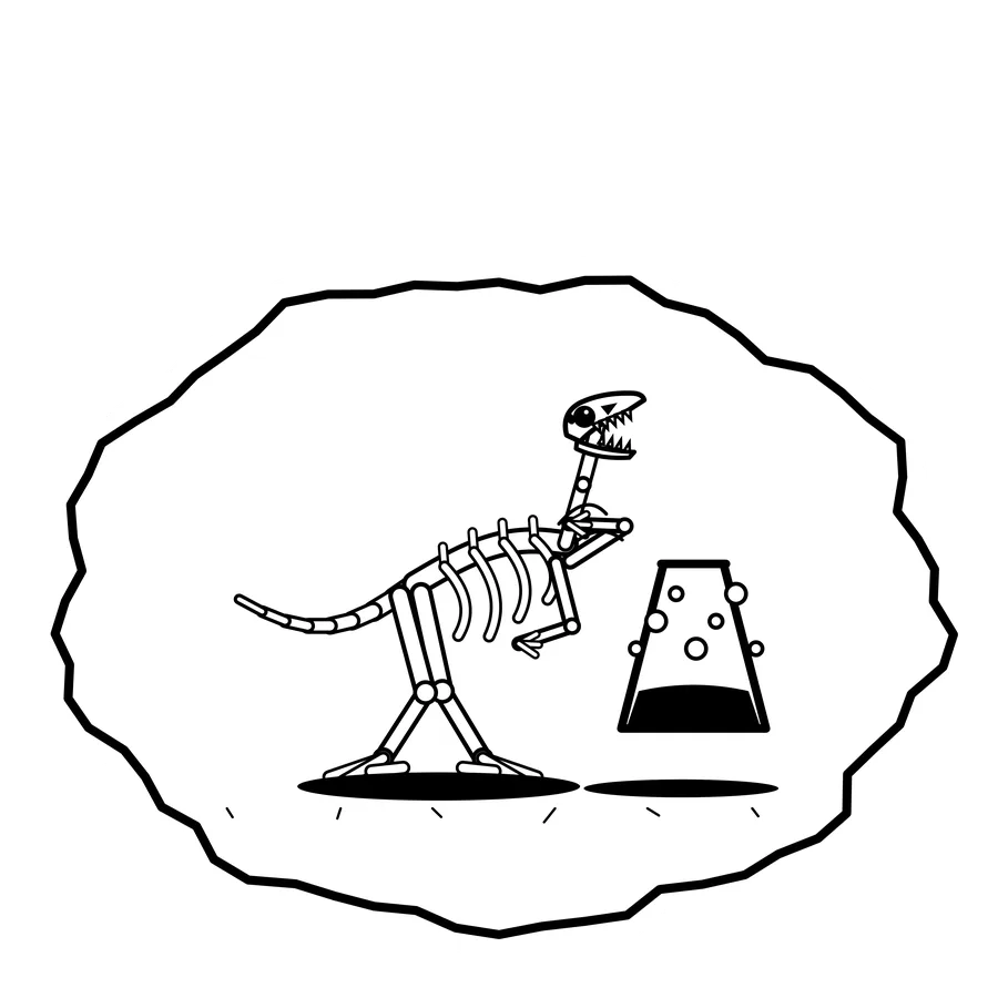 Bubbling vat — Mishap dinosaur sticker, Extinction Fails collection