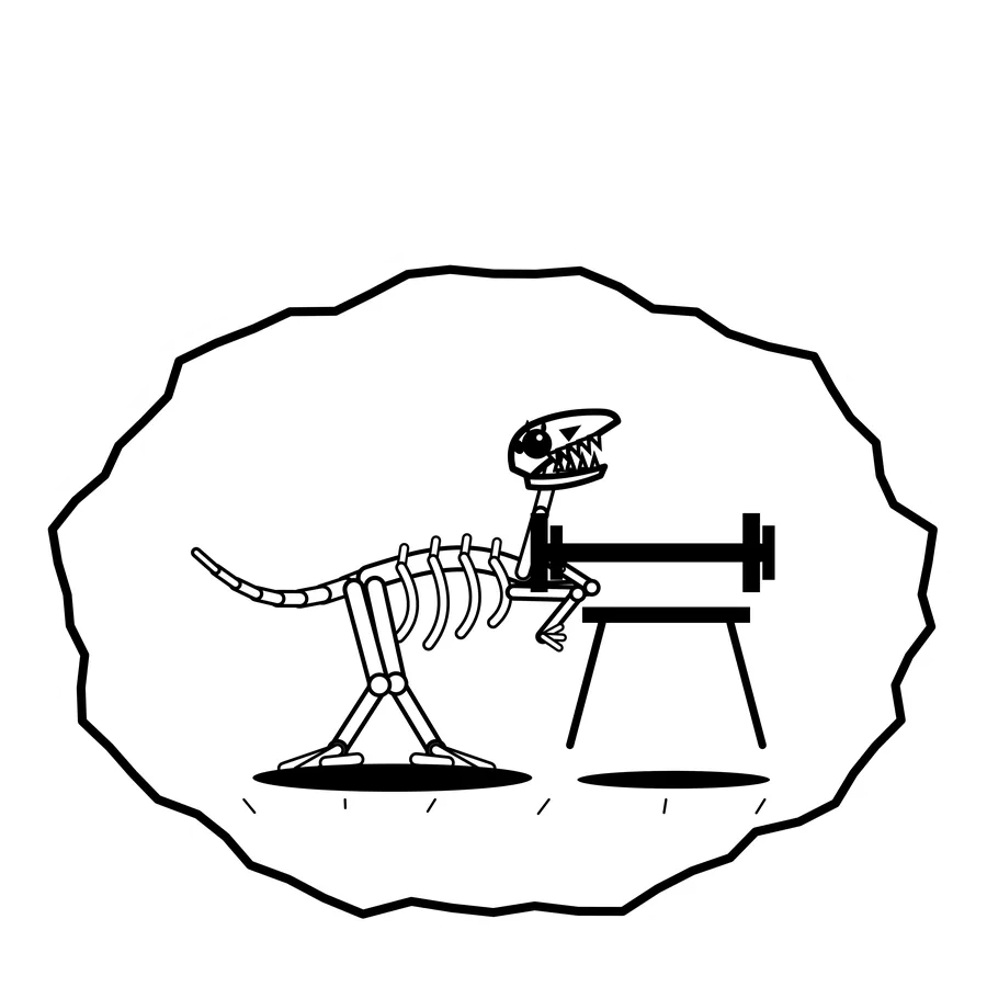 Barbell bench fold — Mishap dinosaur sticker, Extinction Fails collection
