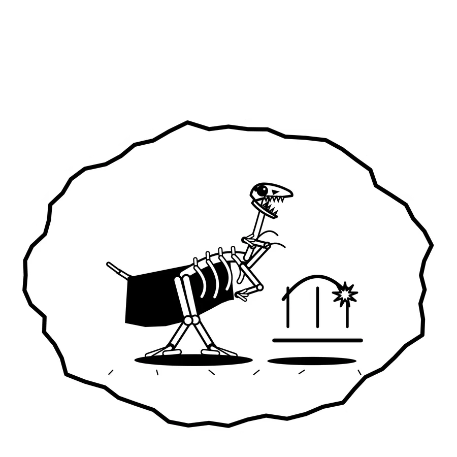 Fencing own tail — Mishap dinosaur sticker, Extinction Fails collection