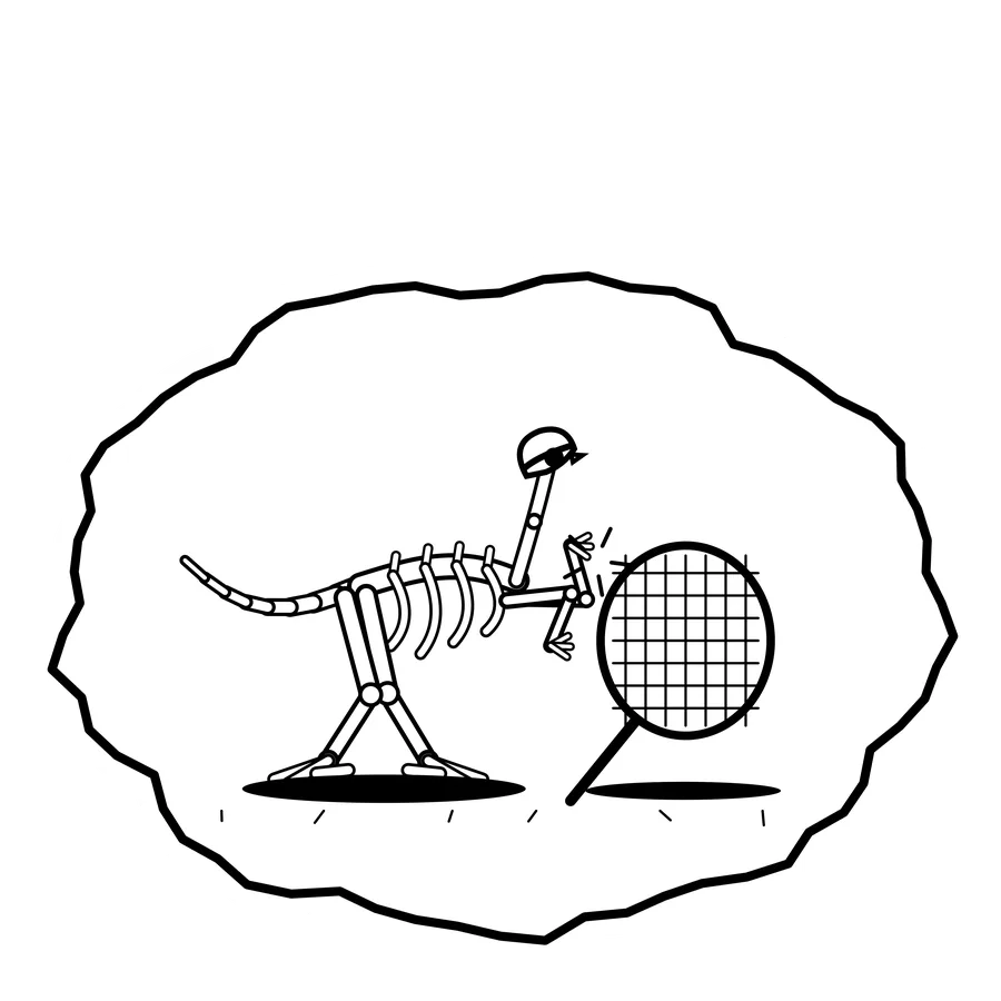 Racket string snare — Mishap dinosaur sticker, Extinction Fails collection