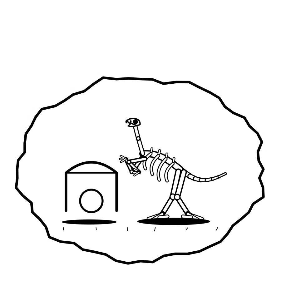 Croquet hoop collapse — Mishap dinosaur sticker, Extinction Fails collection