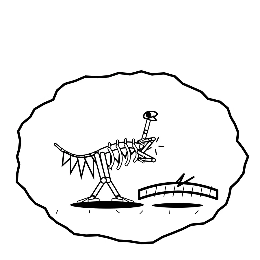 Log bridge crack — Mishap dinosaur sticker, Extinction Fails collection