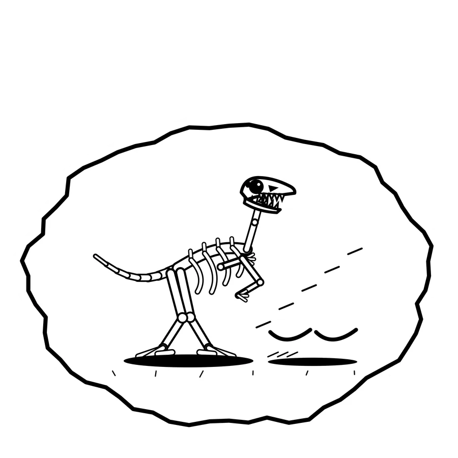 Backward skis — Mishap dinosaur sticker, Extinction Fails collection