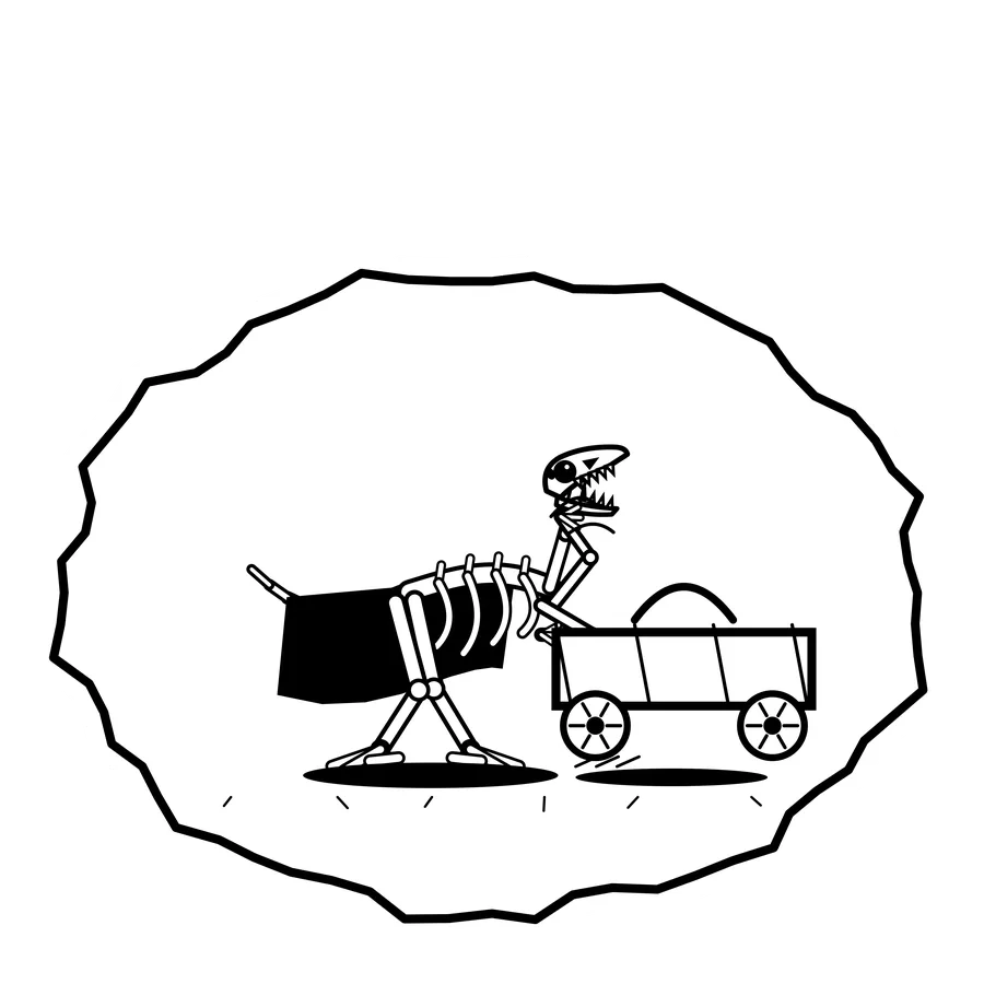 Runaway wagon — Mishap dinosaur sticker, Extinction Fails collection
