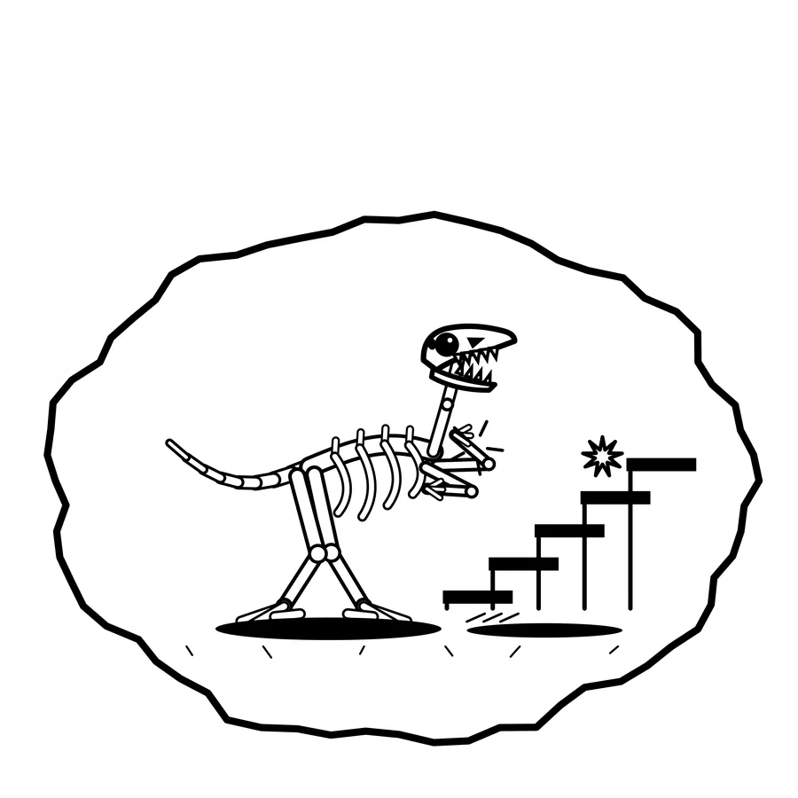 Staircase gap — Mishap dinosaur sticker, Extinction Fails collection