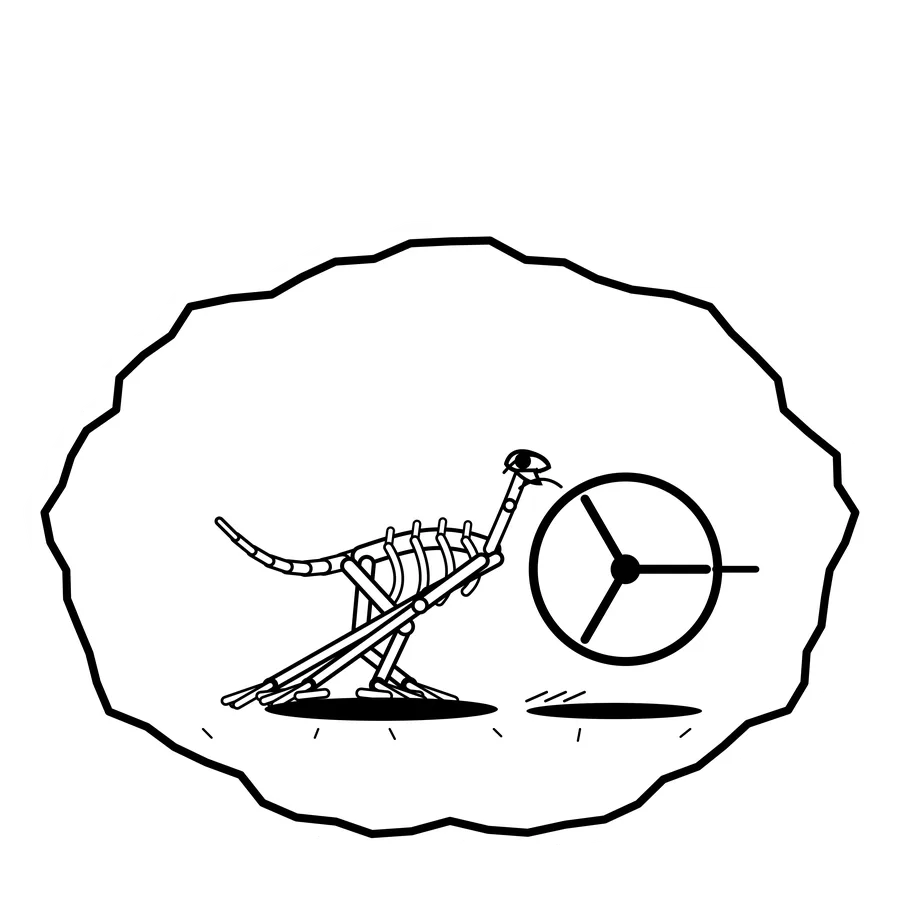 Revolving door tail — Mishap dinosaur sticker, Extinction Fails collection