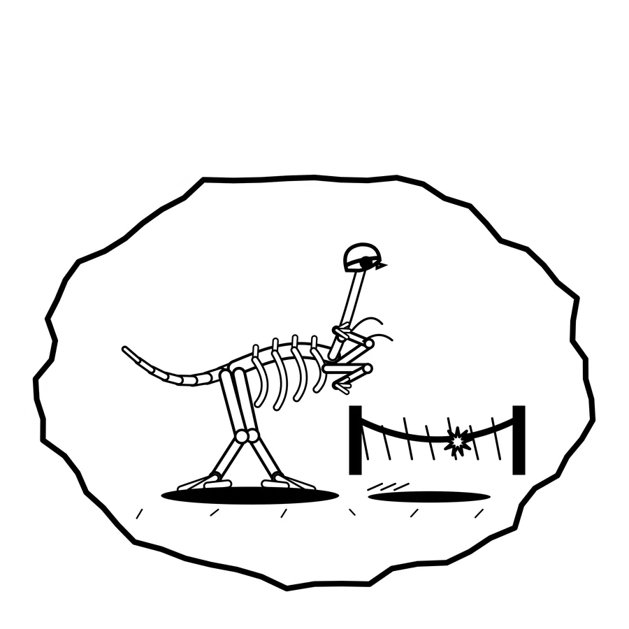 Rope bridge knot — Mishap dinosaur sticker, Extinction Fails collection