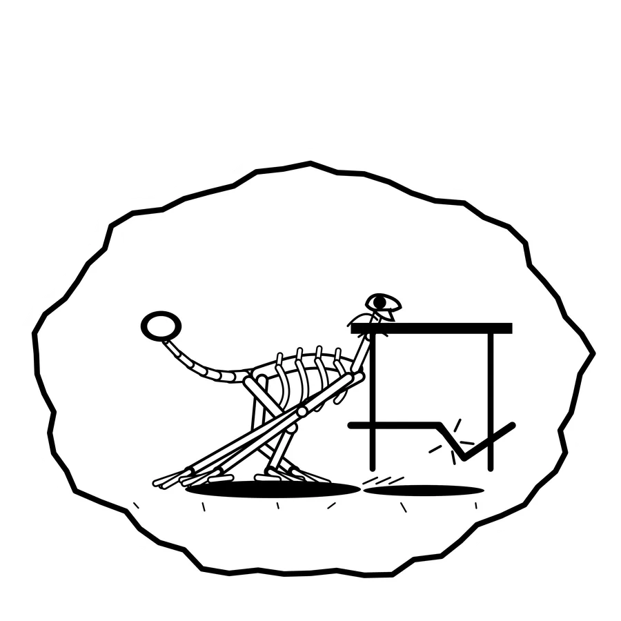 Scaffold buckle — Mishap dinosaur sticker, Extinction Fails collection