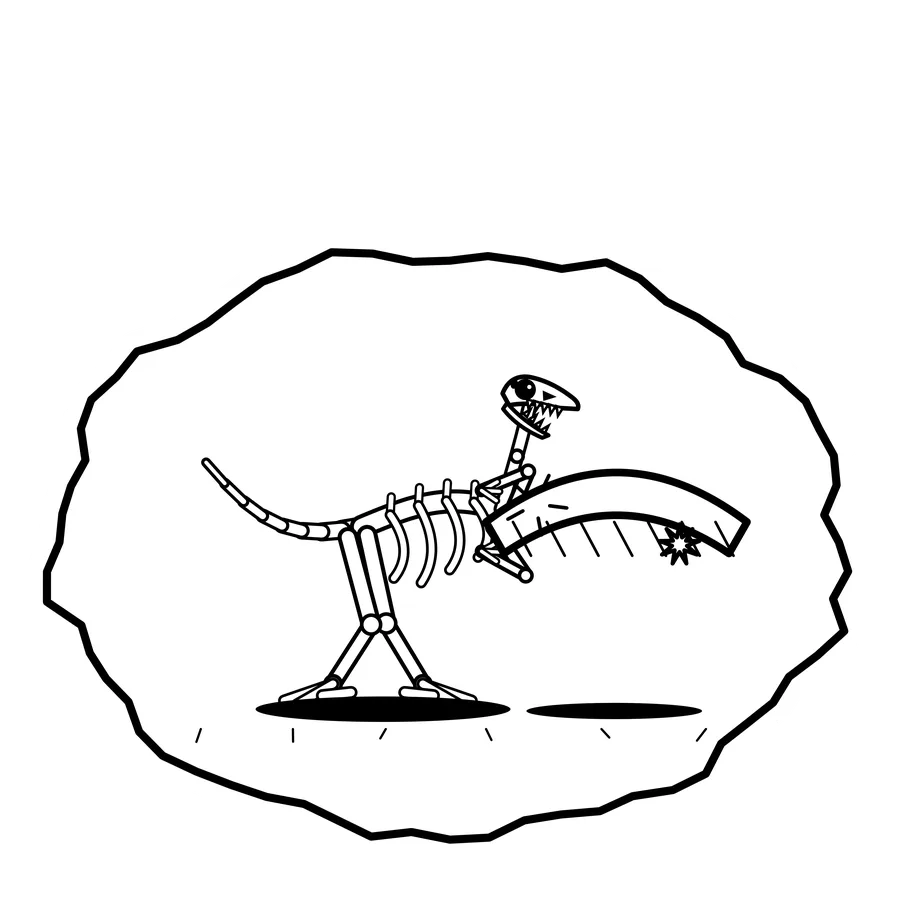 Snow cornice step — Mishap dinosaur sticker, Extinction Fails collection