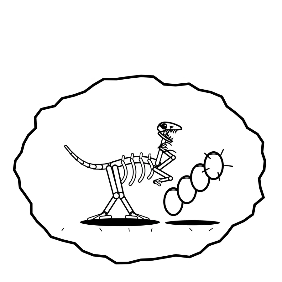 Tumbling urns — Mishap dinosaur sticker, Extinction Fails collection