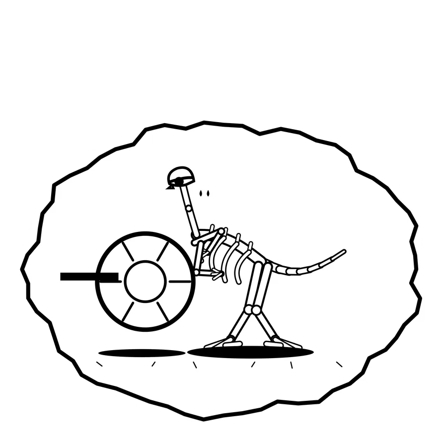 Vault door pull — Mishap dinosaur sticker, Extinction Fails collection