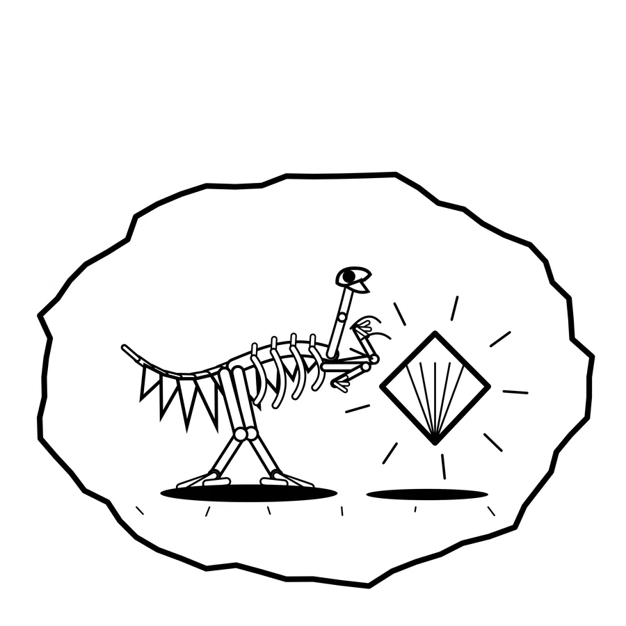 Giant gem focus — Mishap dinosaur sticker, Extinction Fails collection