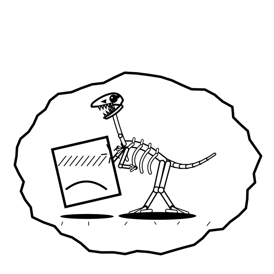 Fossil slab lean — Mishap dinosaur sticker, Extinction Fails collection