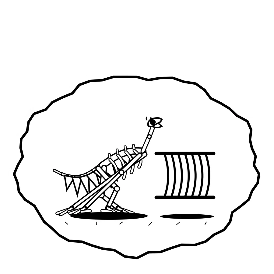 Ribcage drying rack — Mishap dinosaur sticker, Extinction Fails collection