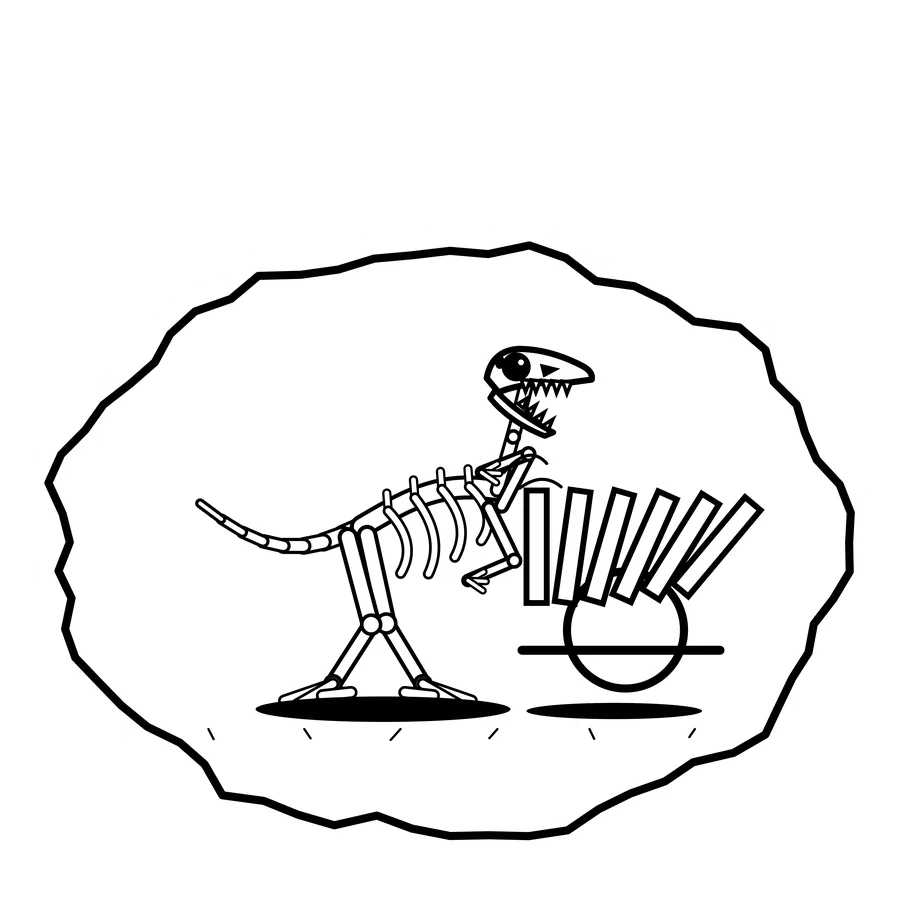 Skull bowling ball — Mishap dinosaur sticker, Extinction Fails collection