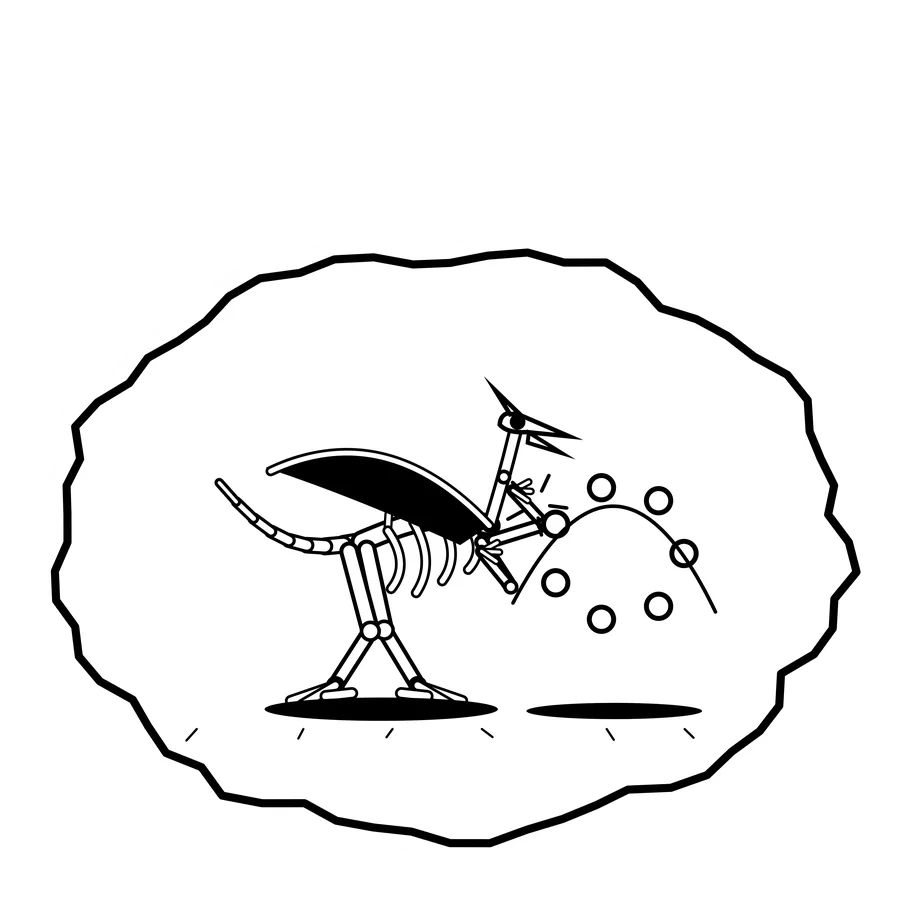 Vertebra juggle — Mishap dinosaur sticker, Extinction Fails collection