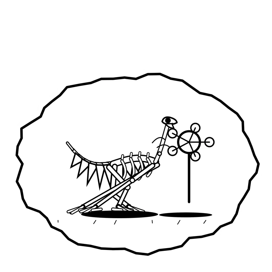 Horn in chandelier — Mishap dinosaur sticker, Extinction Fails collection
