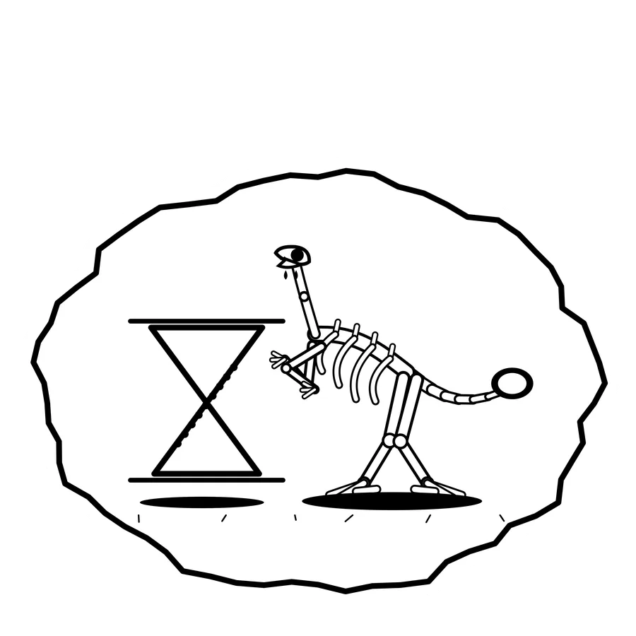 Hourglass headstand — Mishap dinosaur sticker, Extinction Fails collection