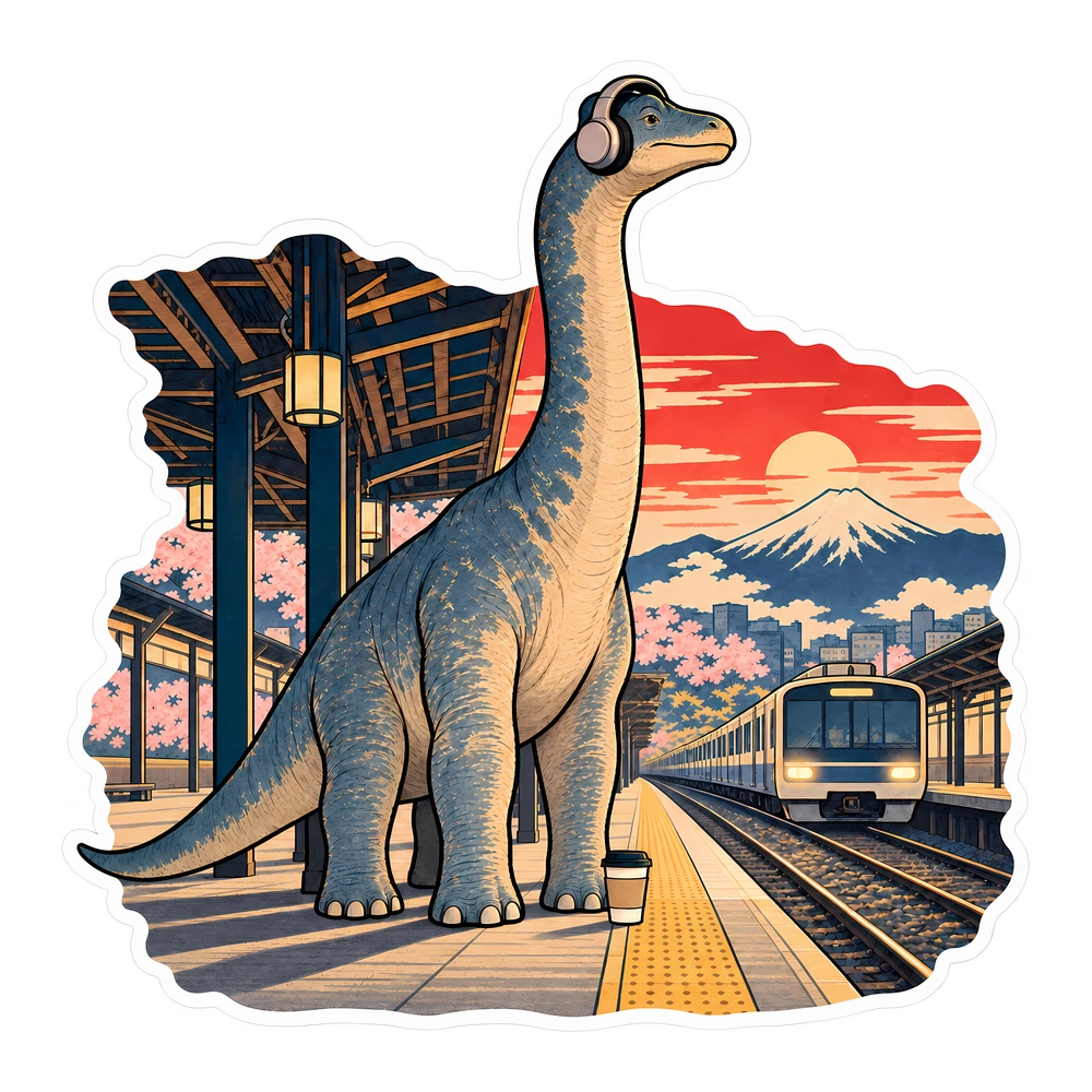 Brachiosaurus, Waiting for the train dinosaur sticker