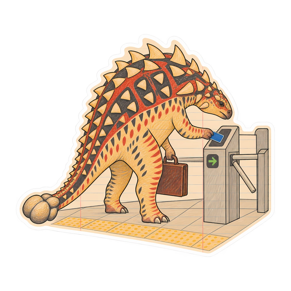 Ankylosaurus: the transit gate, illustrated dinosaur sticker
