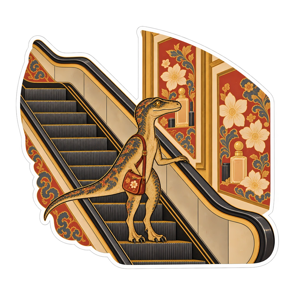 Velociraptor, Riding the escalator dinosaur sticker
