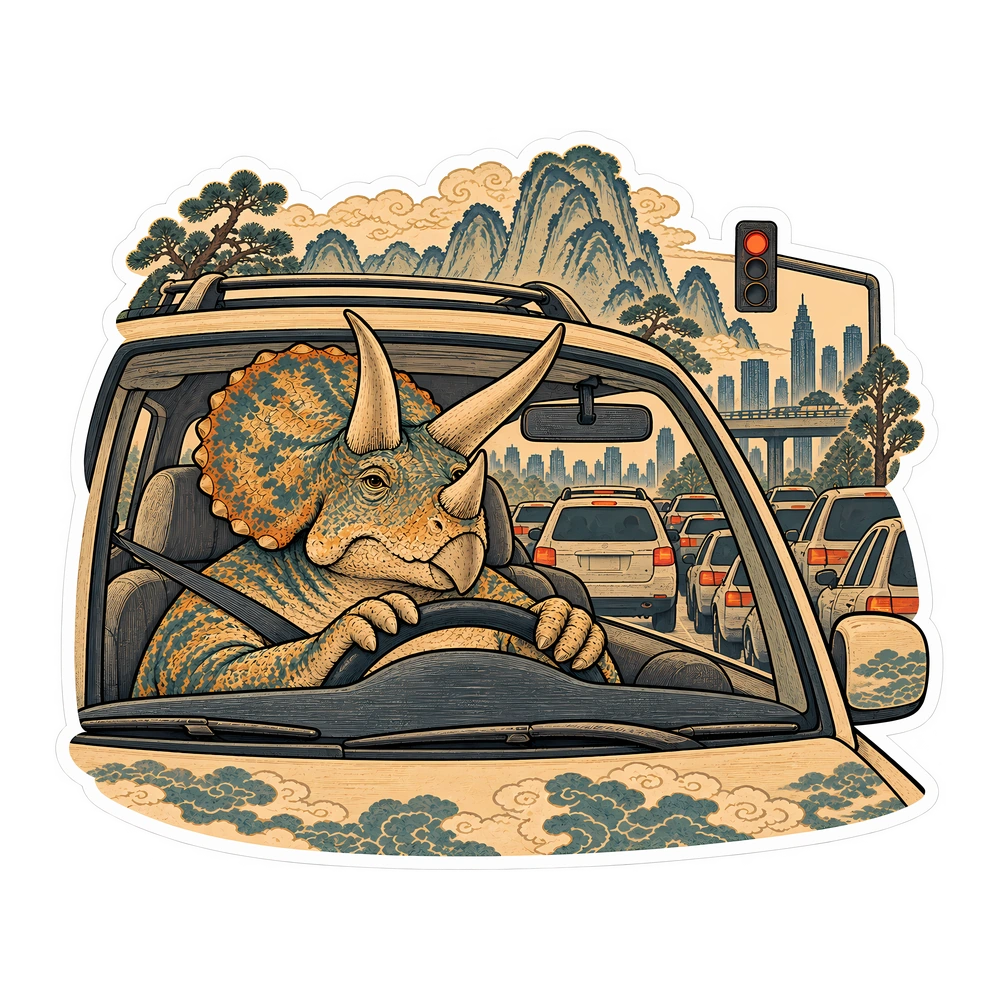 Triceratops, Stuck in traffic dinosaur sticker