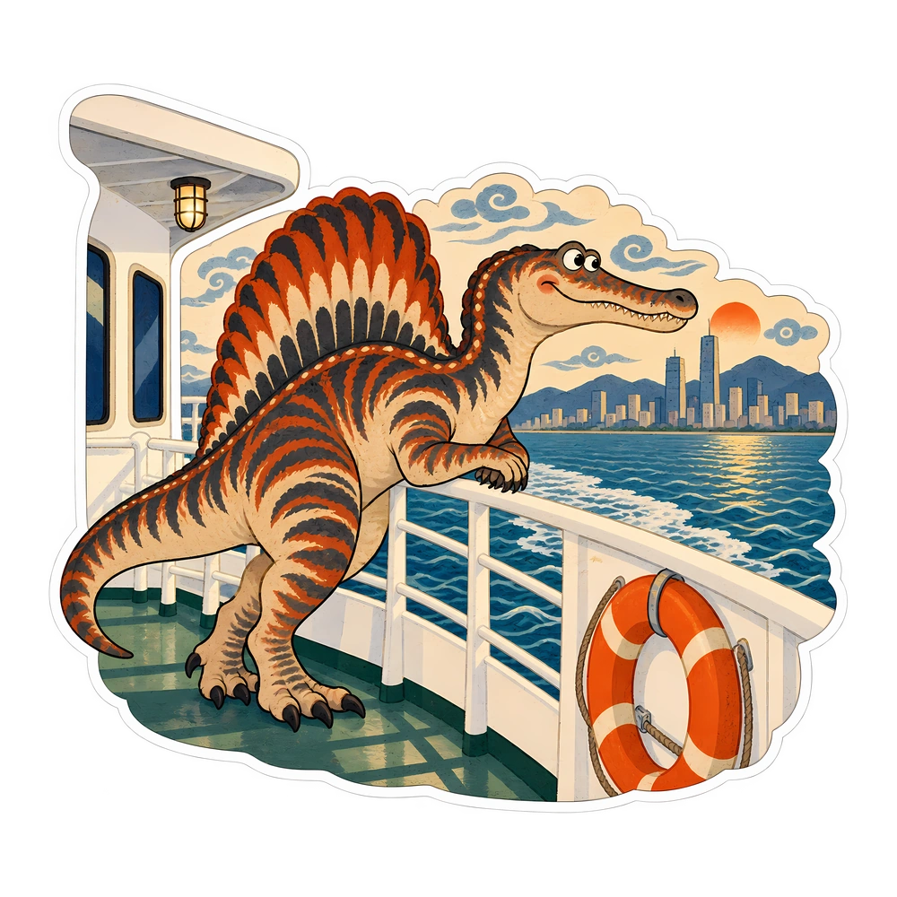 Spinosaurus, Riding the ferry dinosaur sticker