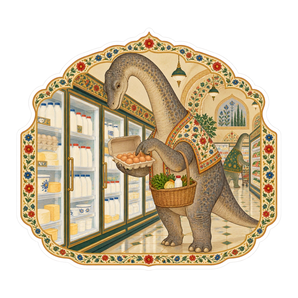 Brachiosaurus: checking the eggs, illustrated dinosaur sticker