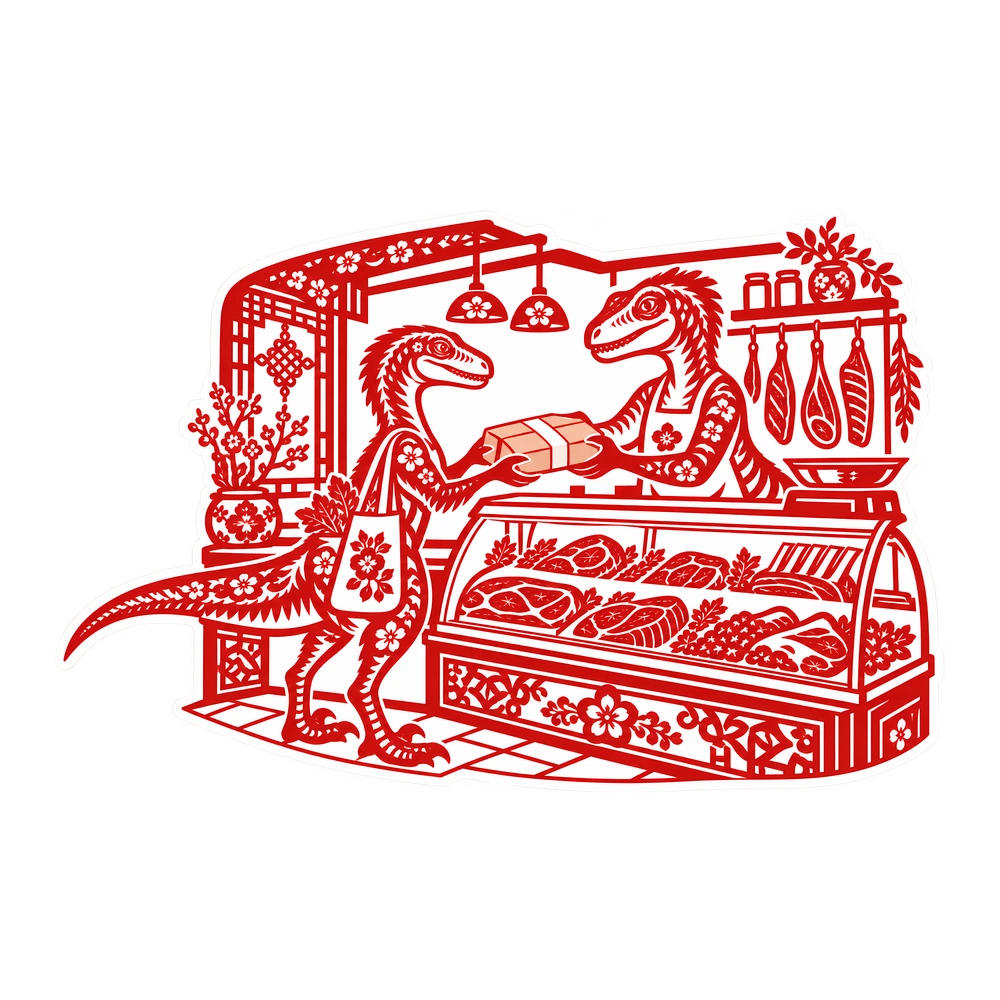 Velociraptor, At the meat counter dinosaur sticker