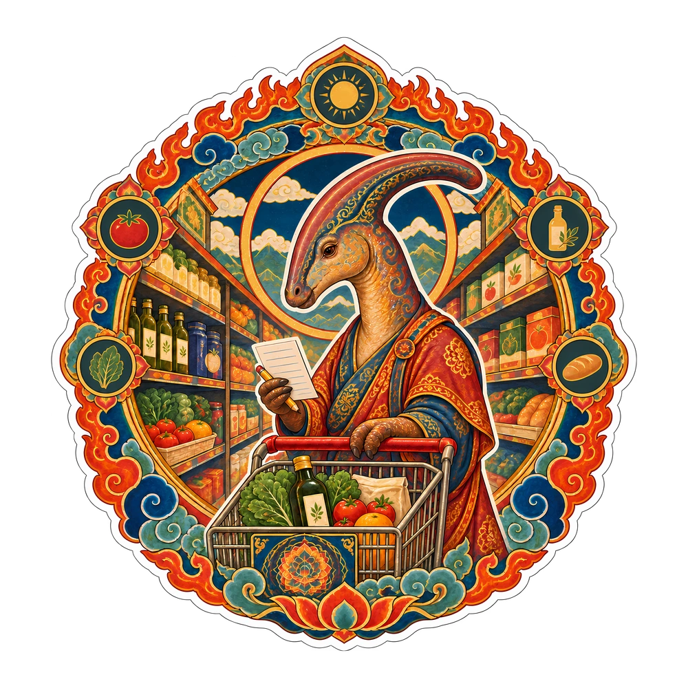 Parasaurolophus: one more look at the shopping list, illustrated dinosaur sticker