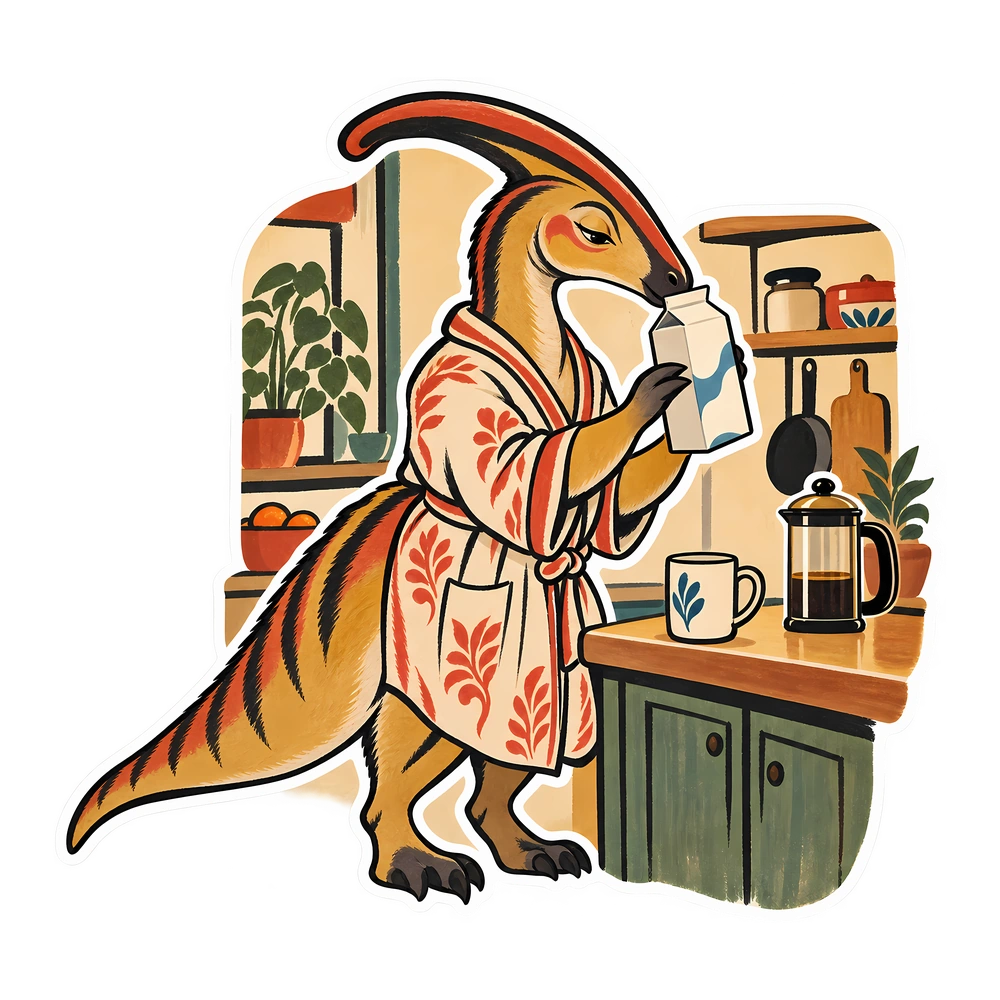 Parasaurolophus, Sniffing milk from the carton dinosaur sticker
