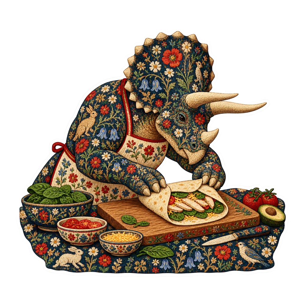 Triceratops, Folding a lunch wrap dinosaur sticker