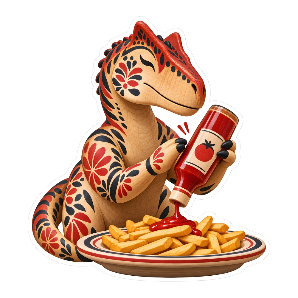 Allosaurus, Smacking the ketchup bottle dinosaur sticker
