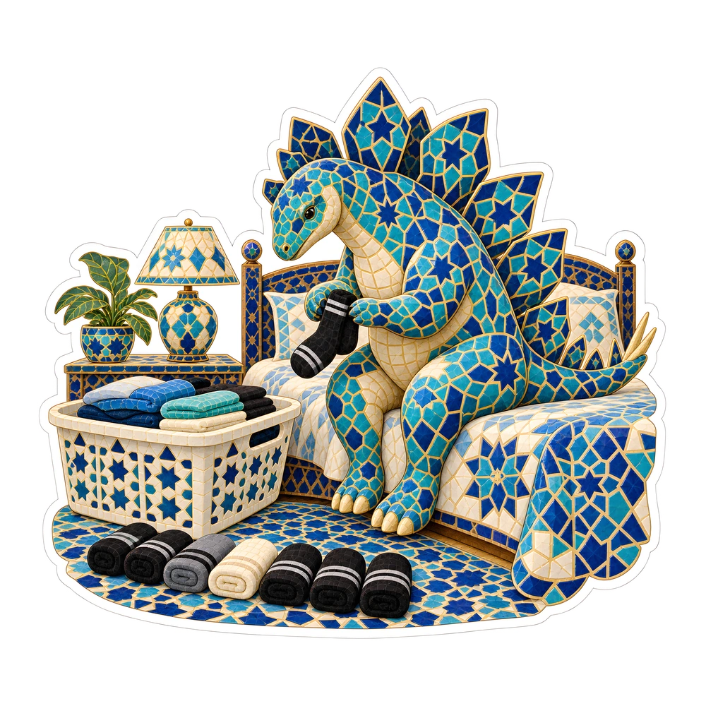 Stegosaurus: matching clean socks, illustrated dinosaur sticker