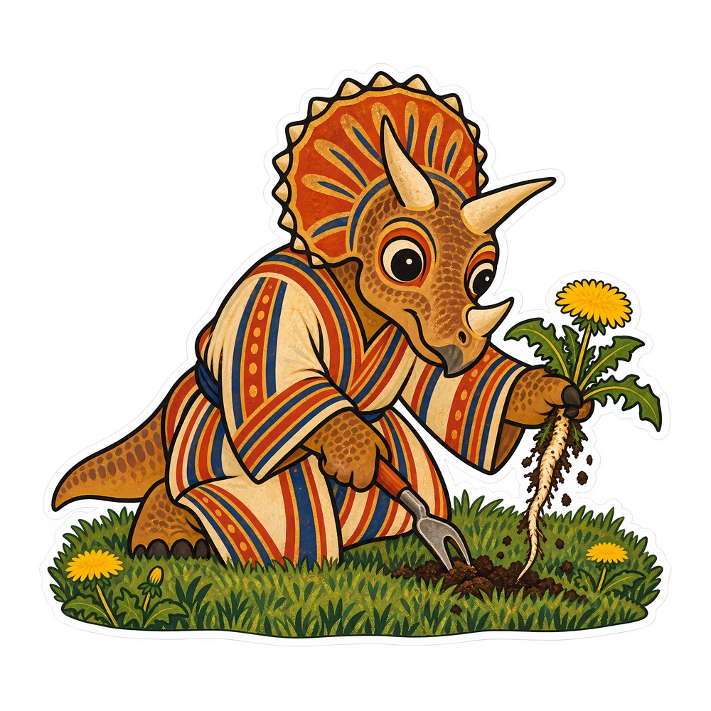 Triceratops, Pulling a dandelion by the root dinosaur sticker