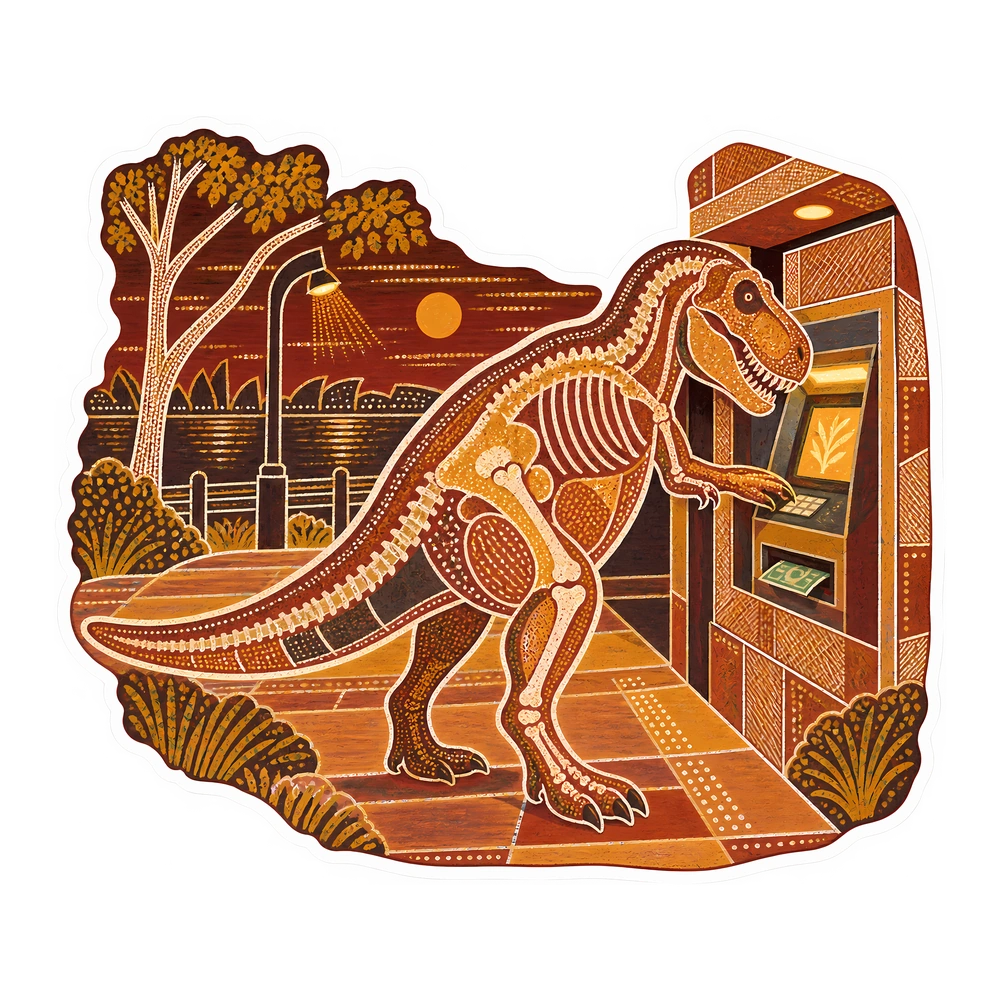 T. rex, Shielding the atm keypad dinosaur sticker