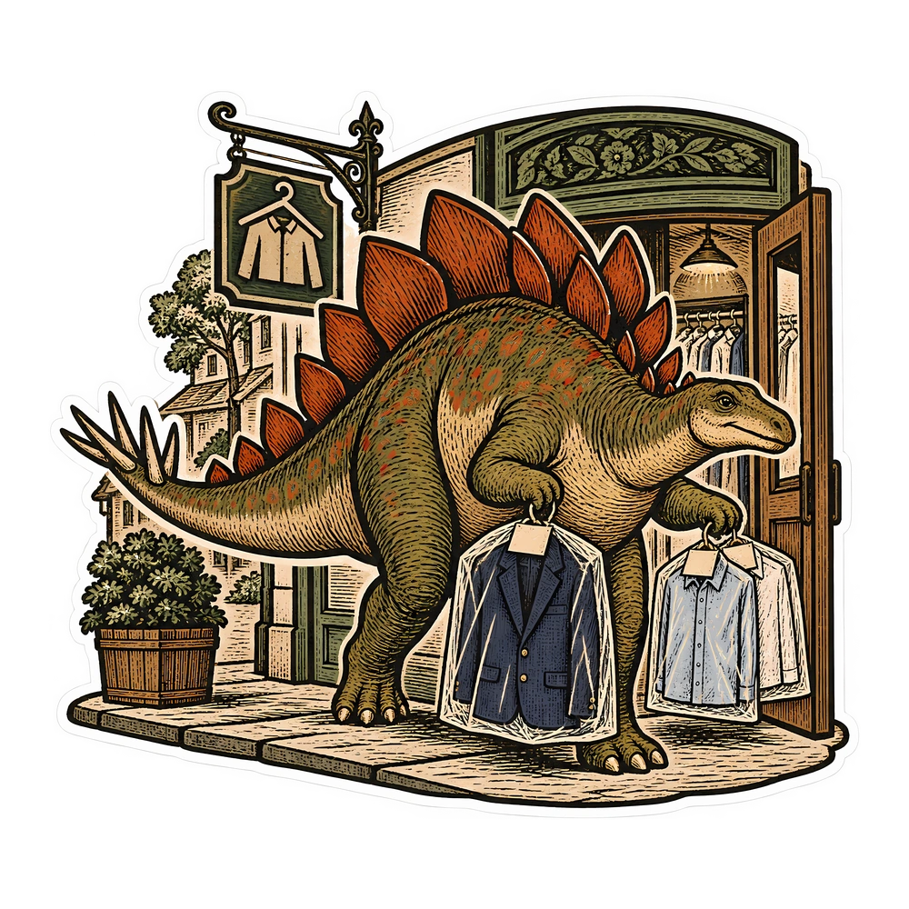 Stegosaurus, Picking up dry cleaning dinosaur sticker